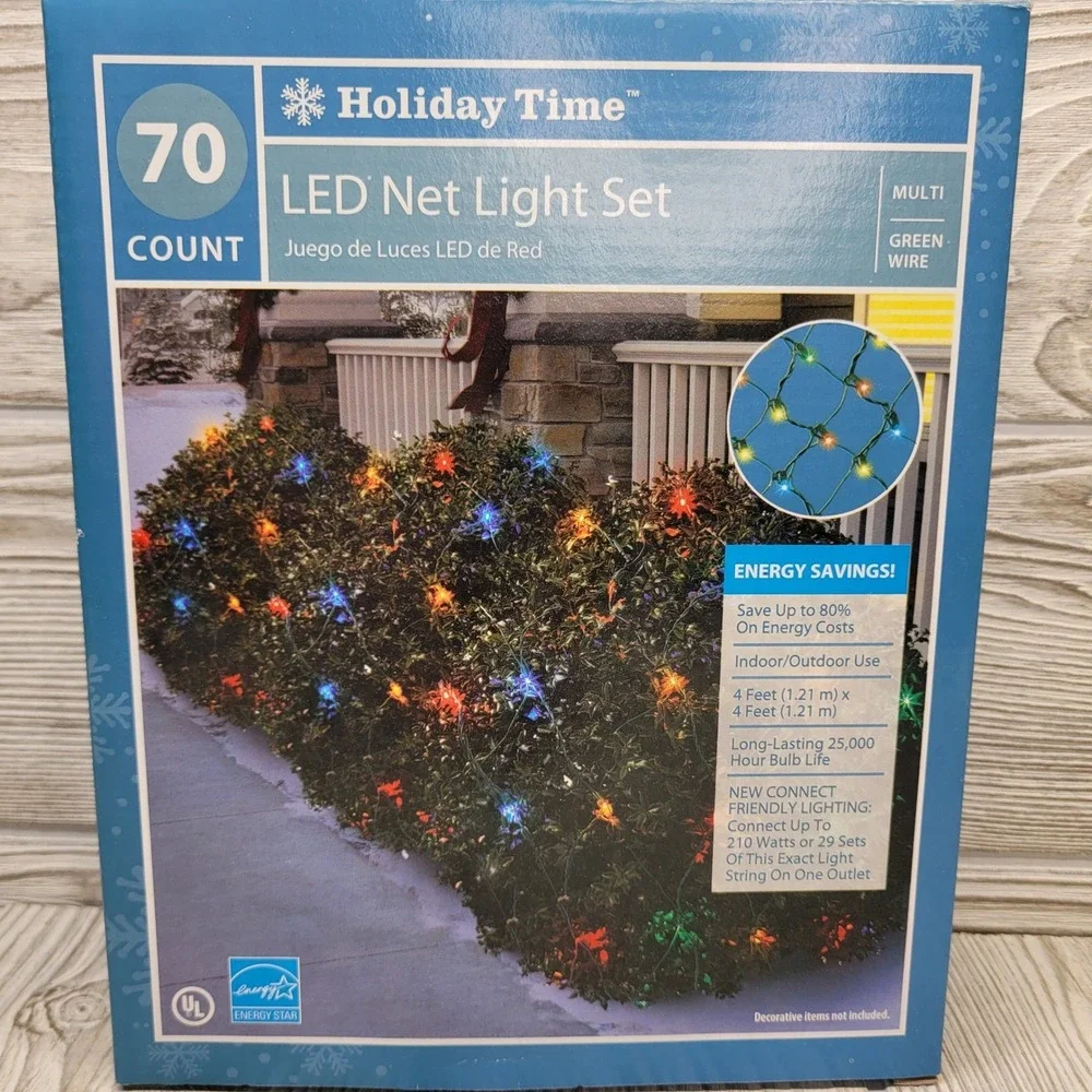 70 Multi Color LED Net Lights Holiday Time Green Wire Indoor Outdoor 4x4 Walmart